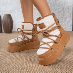 Women Winter Thick-Soled Cross-Tie Snow Boots | Mid-Length Warm Boots