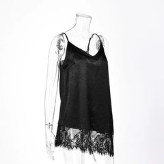 Women Elegant Satin Spaghetti Strap Camisole | Lace Split Vest | Casual Silk Top | Summer