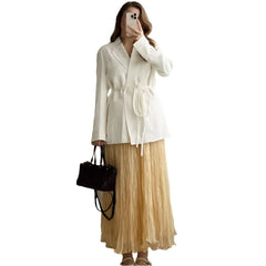 Women Crinkle A Line Midi Butter Yellow Skirt | Holiday | Summer Skirt | Elastic Waist