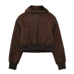 Women Brown Shearling Lined Jacket