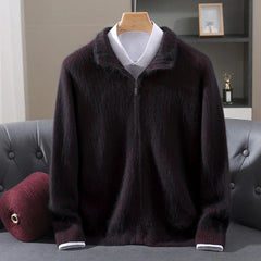 Men Mink Cashmere Zipper Cardigan | Knit Sweater | Loose