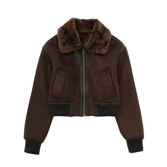 Women Brown Shearling Lined Jacket