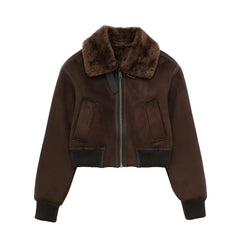 Women Brown Shearling Lined Jacket