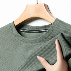 Men Waffle Round Neck Short Sleeve T-shirt | Summer Top