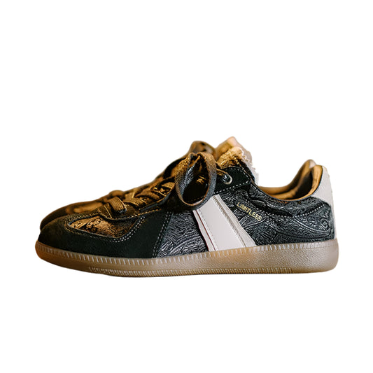 Men Vintage German Training Classic Shoes | Black Silk Casual Sneakers | Versatile Flat Low-Top Shoes
