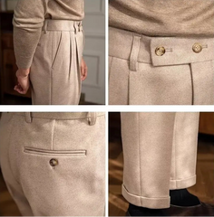 Men Classic Italian Naples Style Pants | Suit Pants | High Waisted | Straight Fit | Formal Business Pants | Thick Trousers