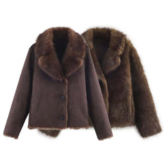 Women Winter Fur Jacket | Long Sleeves | Double-Sided | Thick | Warm Coat | Reversible Jacket