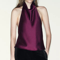 Women Satin High Neck Tank Top | Silk Halter Neck Top | Camisole | Y2K | Summer