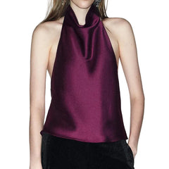 Women Satin High Neck Tank Top | Silk Halter Neck Top | Camisole | Y2K | Summer