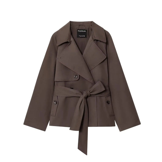 Women British Style Lapel Double-Breasted Coat | Short Trench Coat With Belt
