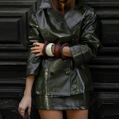 Women Vintage Leather Jacket | Skirt | Set | Vintage Short Leather Skirt
