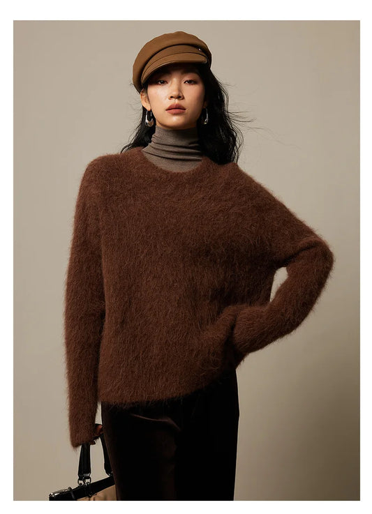 Women Alpaca Sweater | O-Neck | Loose | Knitted Pullover | Winter Sweater