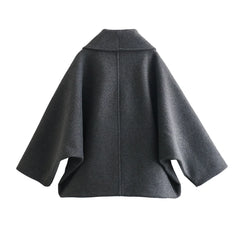 Women Dark Gray Blended Loose Short Coat