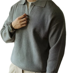 Men Polo Knitted Sweater | Long Sleeve V-Neck Casual Knitwear
