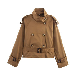 Women Short Trench Coat | Double Breasted With Belt | Windbreaker