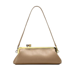 Women Leather Kiss Lock Bag | Long Clutch Bag | Luxury Shoulder Bag | Elegant Party Purse | Underarm Bag