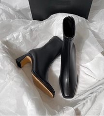 Women Pointed Toe Leather High Heel Boots