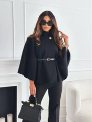 Women Batwing Sleeve Coat | Waist Cinching Poncho | Thick | Warm | Single Buckle