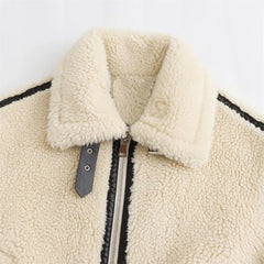 Women White Sherpa Fleece Jacket | Motorcycle Jacket Coat