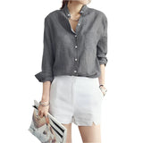 Women Linen Long Sleeve Blouse