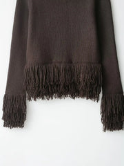 Women Fringed Cardigan | Knitted Sweater with Tassel | Vintage | Long Sleeves