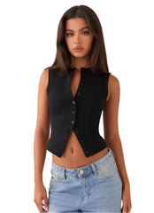 Women Button Down Tank Top | Summer Vest Top | Ribbed