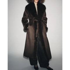 Women Winter Long Coat | Fur Collar | Belted | Mid-Length
