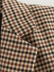 Women Houndstooth Blazer | Vintage Brown Plaid Blazer | Office