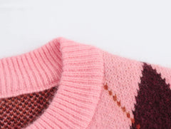 Women Argyle Cardigan | Casual | Knitted | Elegant Sweater | Long Sleeve | Knitwear