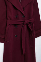 Women Burgundy Overcoat with Belt | Warm Winter Trench Coat