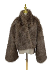 Women Cropped Patchwork Feathers Coat |  V-Neck Long Sleeve Open Stitch Short Fur Coat