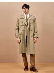 Men Long Trench Coat | Double Breasted | British Style | Spring | Autumn