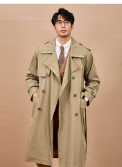 Men Long Trench Coat | Double Breasted | British Style | Spring | Autumn