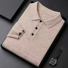Men Pure Wool Sweater | Polo Knitted Pullover | Warm