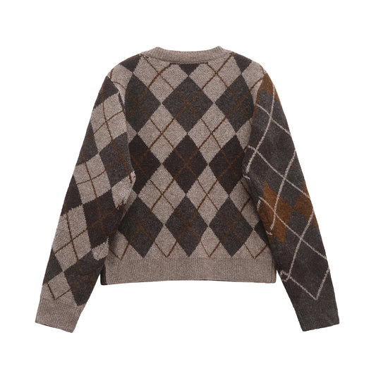 Women Argyle Knitted Cardigan | Diamond Pattern | Long Sleeved | Single Breasted Sweater