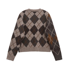 Women Argyle Knitted Cardigan | Diamond Pattern | Long Sleeved | Single Breasted Sweater