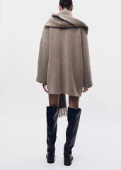 Women Winter Loose Knitted Coat with Scarf | Straight Cut | Long Sleeves | Warm Cardigan