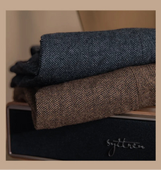 Men Vintage Wool Herringbone Pattern Pants | Casual | British | Warm | High Waist | Straight Pants