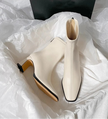 Women Pointed Toe Leather High Heel Boots