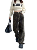 Women Leopard Jeans | Cheetah Jeans | High Waisted Baggy Wide Leg Denim Pants | Cheetah Pants