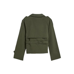 Women Belted Cropped Trench Coat | Autumn | Casual Stand Collar Coat