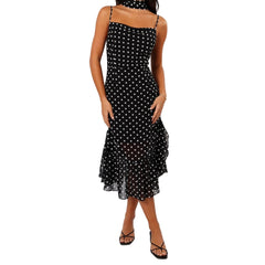 Women Summer Polka Dot Spaghetti Strap Dress | Dot Print | Party Dress with Scarf | Vacation | Beach