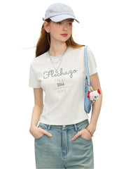 Women Summer Cotton Round Neck Sporty Cropped Jersey Tee | Y2K |  Breathable