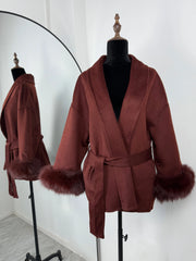 Women Fur Woolen Coat | Short Coat | Elegant Double-Sided Wool Overcoat | Cardigan Jacket | Long Wrap Coat