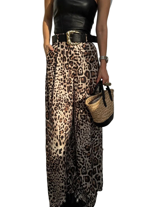 Women Satin with Belt High Waisted Trousers | Wide Leg Pants | Casual Pants