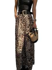 Women Satin with Belt High Waisted Trousers | Wide Leg Pants | Casual Pants