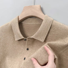 Men Pure Wool Sweater | Polo Knitted Pullover | Warm