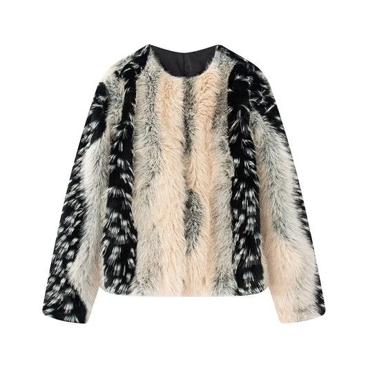 Women Fur Jacket | Short Coat | Elegant Fluffy Loose Jacket | Warm Long Sleeve Jackett | Fur Coat