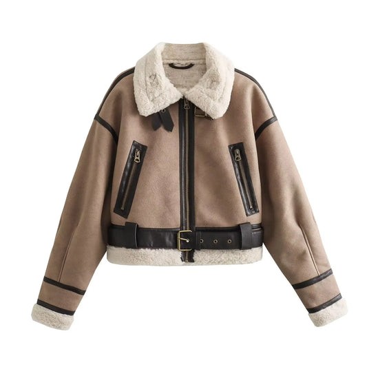 Women Short Leather Shearling Jacket | Cropped Leather Jacket