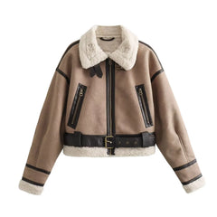 Women Short Leather Shearling Jacket | Cropped Leather Jacket